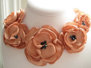 Peach Fabric Flower Bridal Necklace