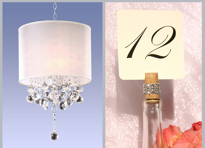 Crystal Silver Mist Chandelier and Crystal Wine Cork Place Card Holder