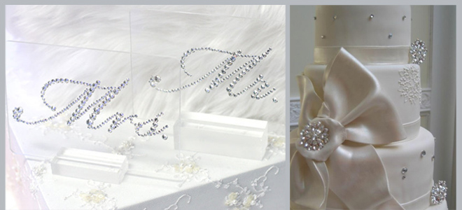 Crystal Mr. & Mrs. Place Cards and Snowflakes Wedding Cake