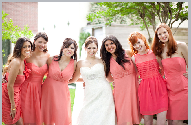 bridesmaids, dress color coral