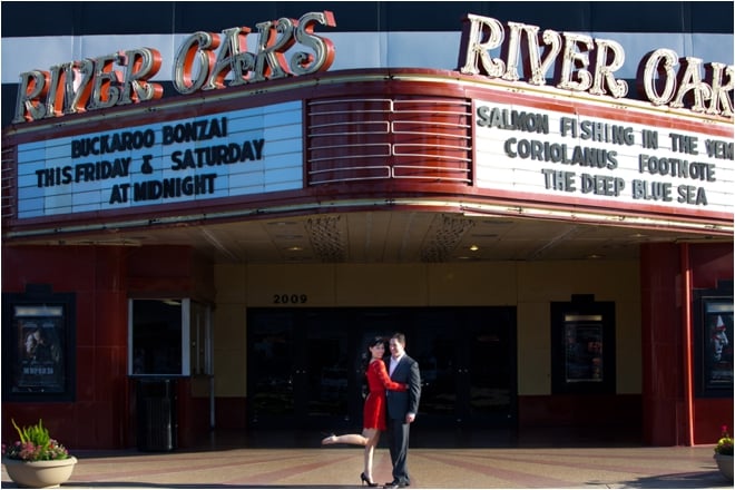 Bride and Groom outside of movie theater