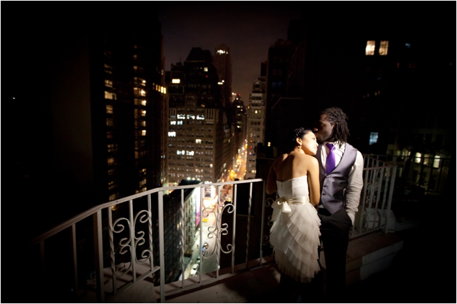 bride and groom downtown night shot