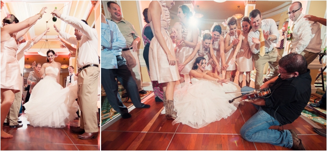 Bride and bridal party dancing