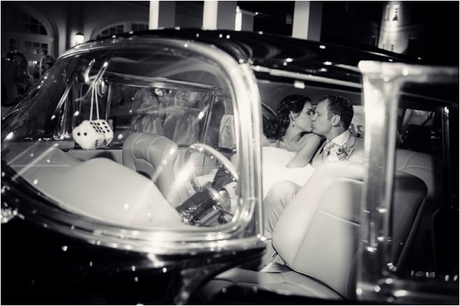 Bride and Groom departing in car