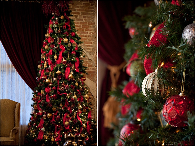 Indoor reception Christmas wedding decor