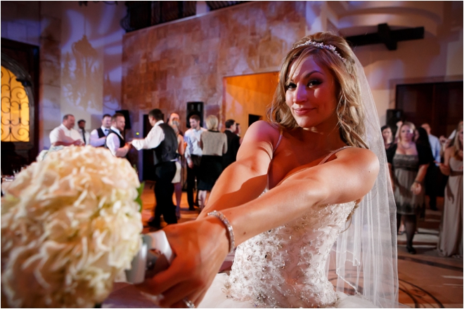 Bride throwing bouquet