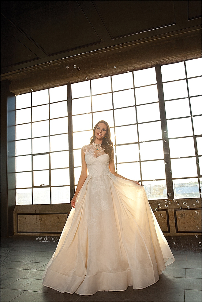 High Lace Neck Line Gown with Flowing Skirt