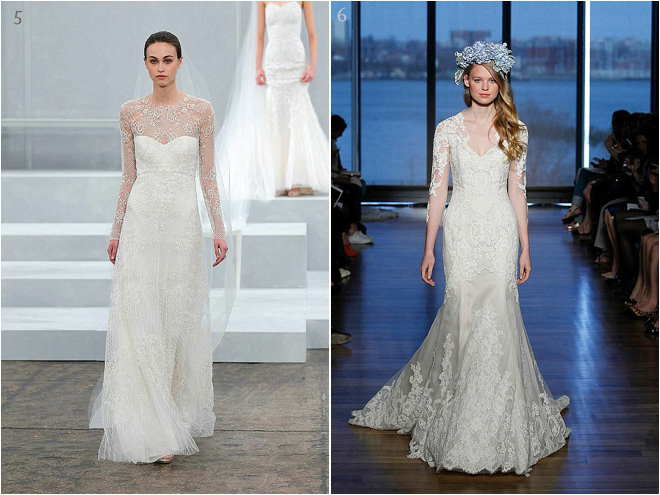 Sheer Lace Detailed Long Sleeved Bridal Gowns