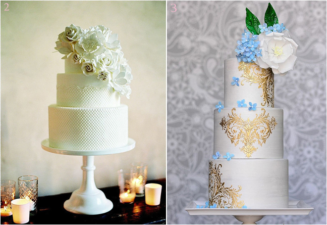 Three-Tiered Wedding Cakes with Floral Accents