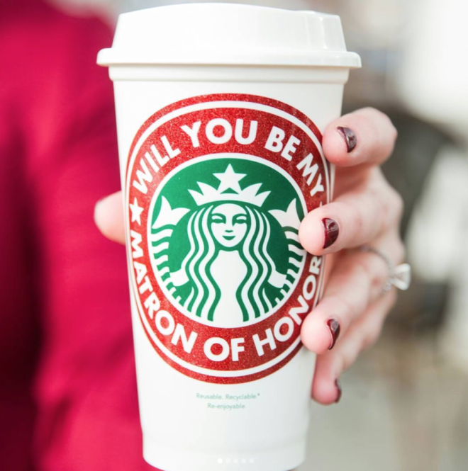 Will You Be My Matron of Honor Starbucks Cup