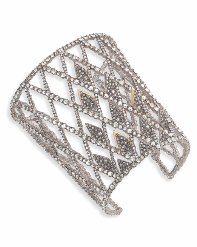 Crystal Encrusted Spike Lattice Cuff Bracelet