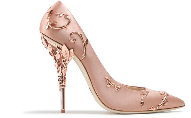 Eden Eve Pump Pink Satin with Rose Gold Leaves