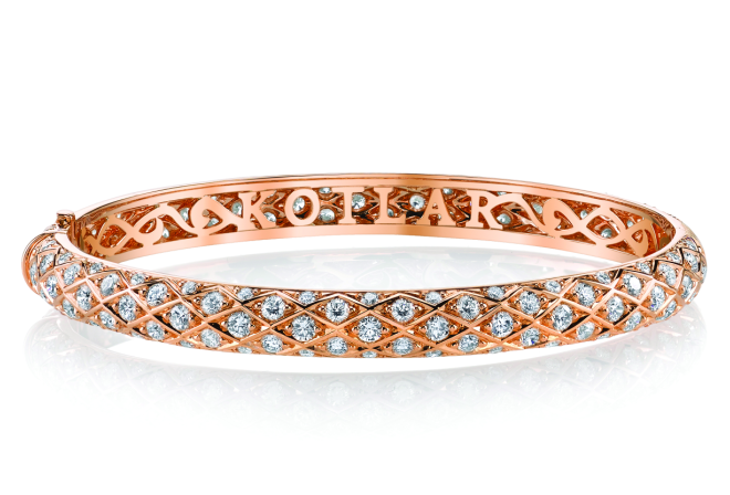 Criss Cross 18k Rose-Gold & Diamond Pave Bangle