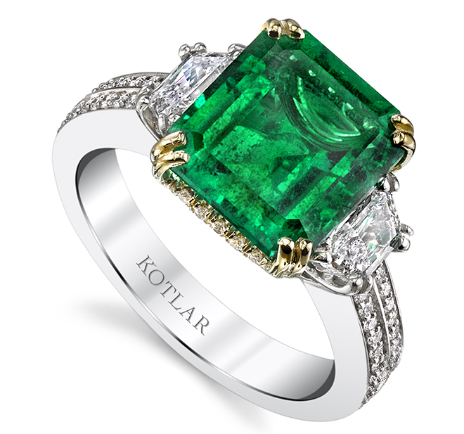 Harmonie Emerald, Diamond, 18k Yellow Gold & Platinum Ring