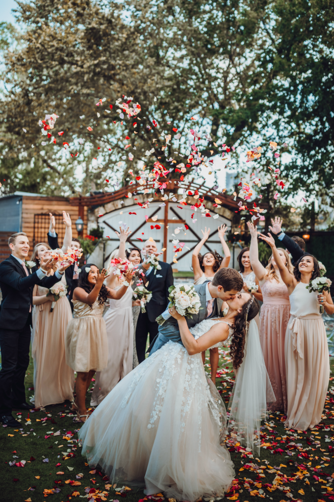 bridal party, bride and groom