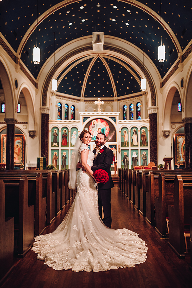 Real Wedding, Houston Couple, Newlywed, The Astorian, Ama by Aisha, Winter Wedding, Red Wedding, Marine, Military, Cordua Catering, Cakes By Gina, Ceremony, Catholic Church