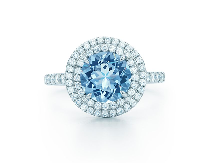 Tiffany Diamond and Aquamarine Engagement Ring, Unique Engagement Ring, Cushion Cut