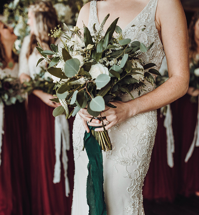 wedding bouquet, bride, white roses, baby's breath, greenery, bridal bouquets