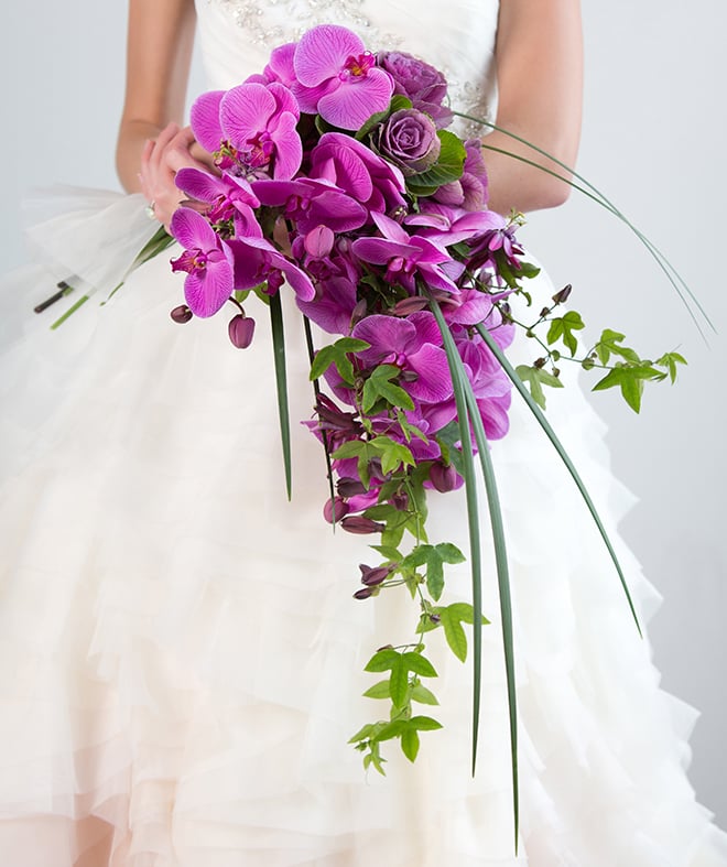 wedding bouquet, bride, purple, orchids, bridal bouquets