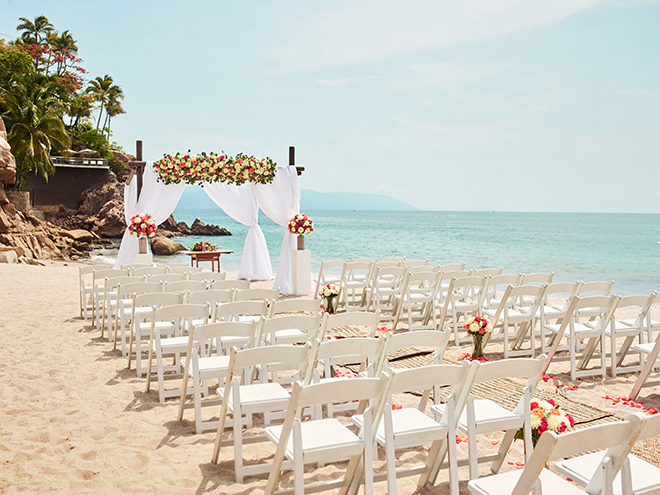 beach destination wedding, Mexico, Puerto Vallarta, summer wedding, ceremony decor, floral canopy, wedding ceremony,