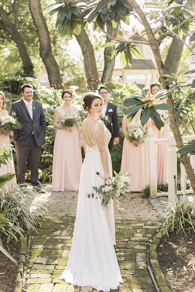 vintage haute flowers wedding blush ivory greenery butler's courtyard