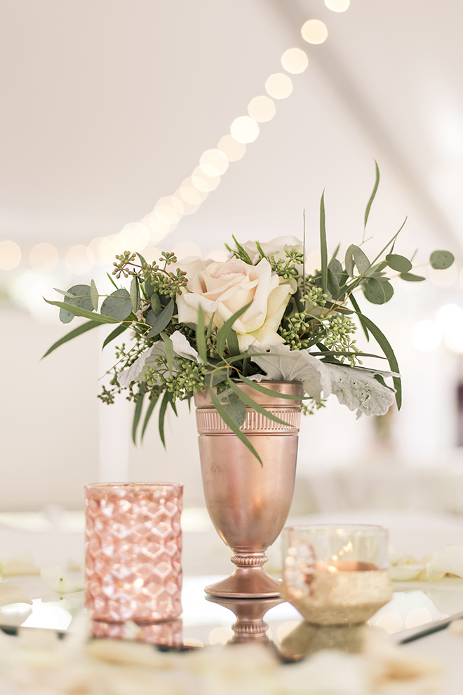 small rose gold centerpiece vintage haute flowers wedding butler's courtyard