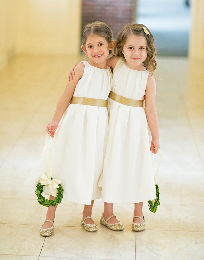 california texas wedding, bridal party, flower girls, white dresses with a gold ribbon, wedding photography