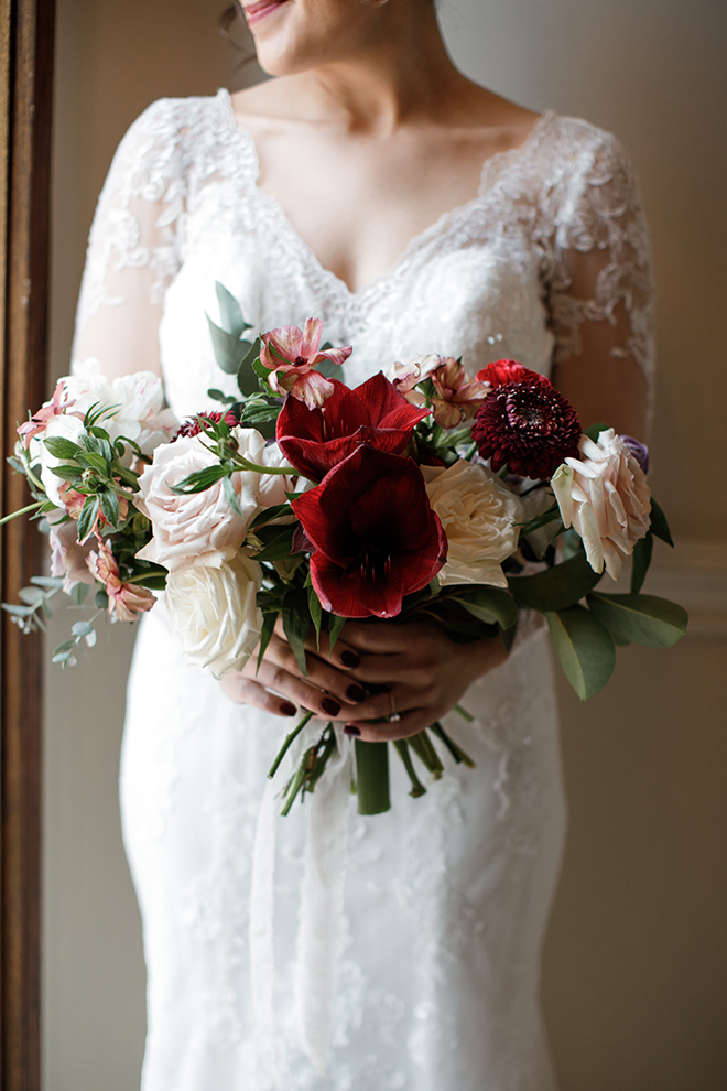 ashton gardens wedding, winter wedding, bridal bouquet, roses red and white flowers, wedding photography