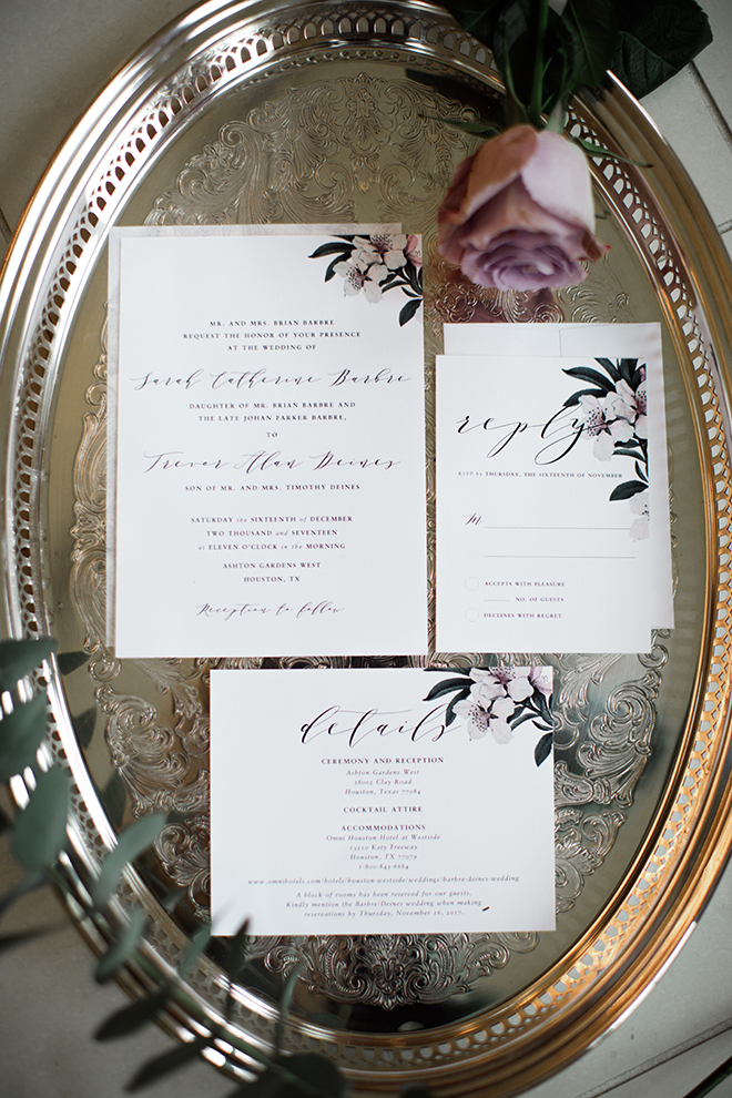 ashton gardens wedding, houston wedding, wedding stationery suite, purple floral design