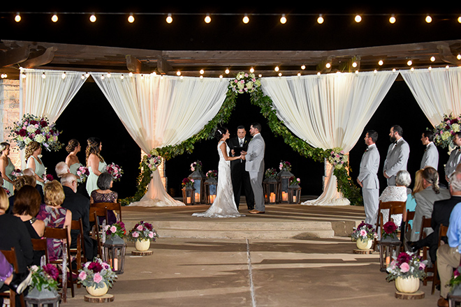 rustic autumn wedding, briscoe manor, kiss and makeup houston, outdoor wedding ceremony, string lights