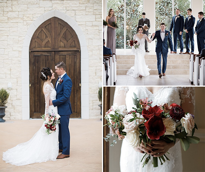 winter wedding, maroon, ashton gardens, inspiration, blue suits, houston wedding venue