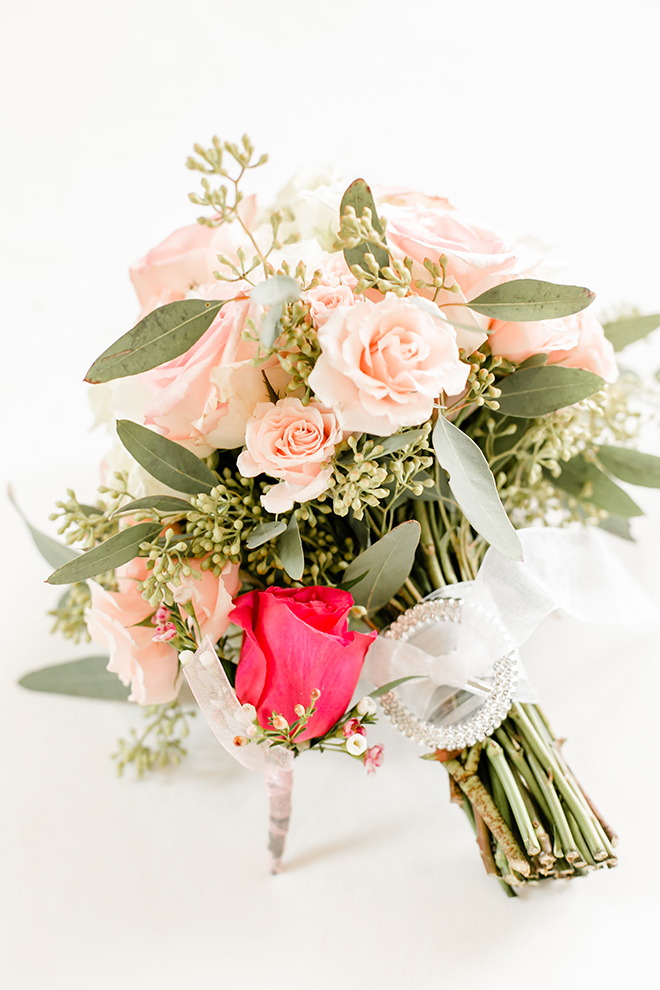 pink bouquet with greenery