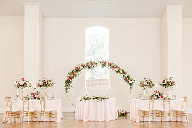 floral hoop, circle backdrop, bright flowers, pink, aqua