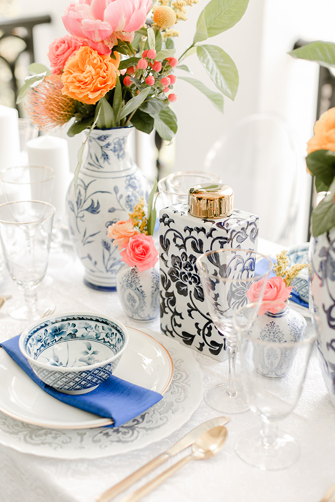 Chinoiserie themed, styled shoot, houston, wedding photography, amy maddox, photography, orange, pink, red, ming, vases, table setting, wedding decor 