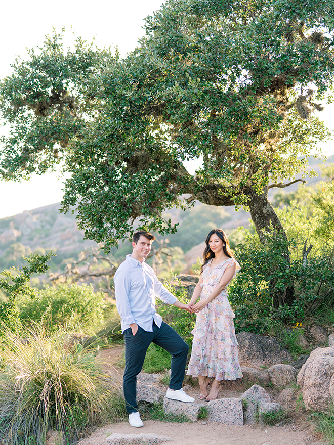 country, trees, engagement photo outfits, sundress, outside, location, texas, stephania