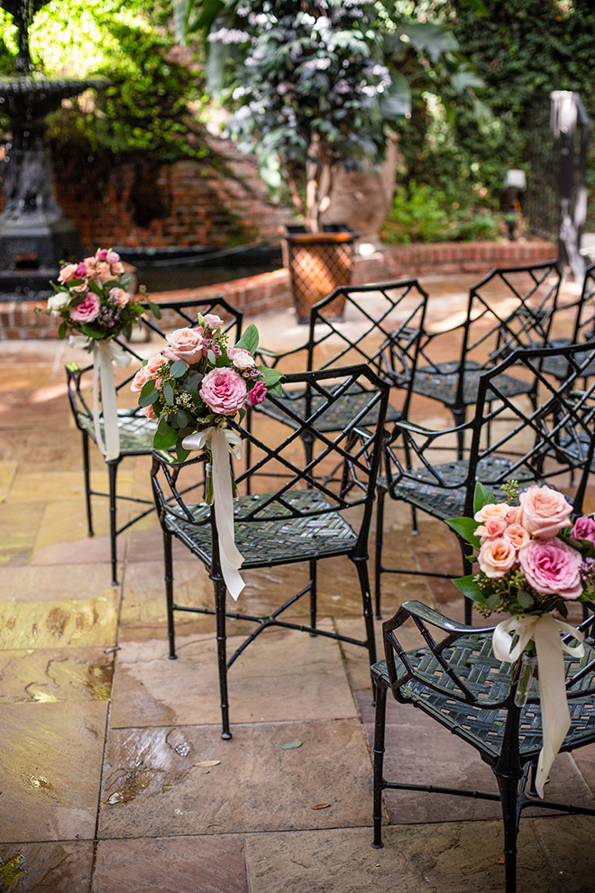 brunch wedding, outdoor ceremony, courtyard, brennan's of houston