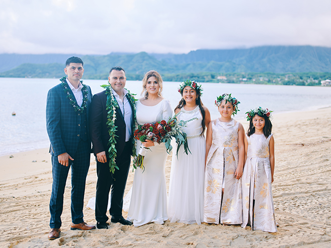 wedding party, flower girl, flower crowns, hawaii, leis, tropical, wedding photography, civic photos