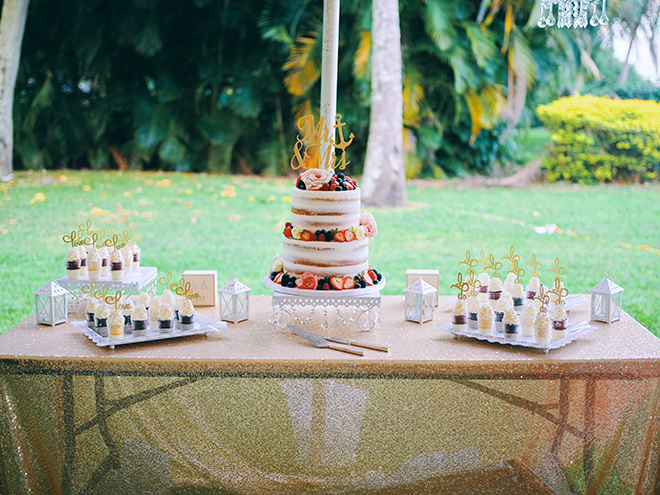 wedding cake, simple, cupcake shooters, tropical