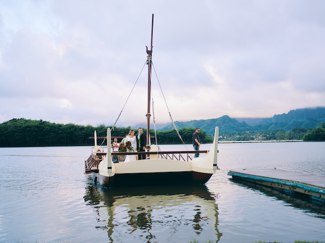 destination wedding, hawaii, wedding, photography, civic photos, videography, meant to be films, tropical, catamaran, reception entrance