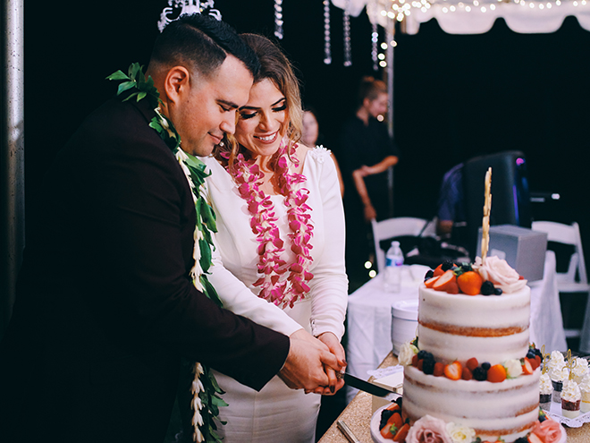 leis, cutting the cake, wedding, reception entertainment, wedding photography, civic photos