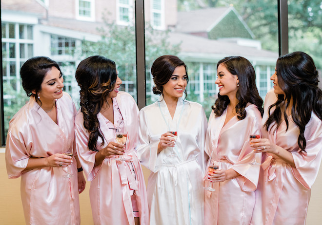 bride, bridesmaids, wedding robes, silk, getting ready, bride tribe