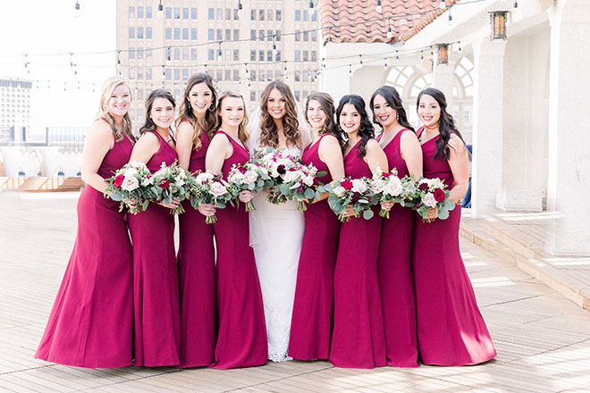 bridal, bride, bouquets, bridal, bridesmaids, ivory, burgundy, bridesmaid dresses