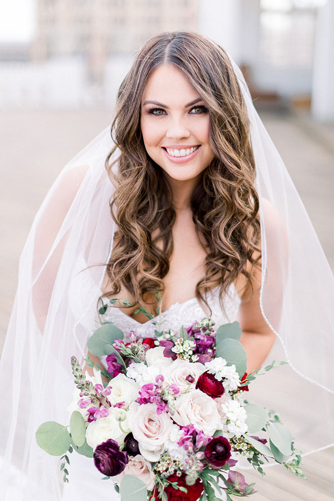 bridal portrait, wedding makeup, hair, bridal, bride, bouquet, ivory, burgundy, blush