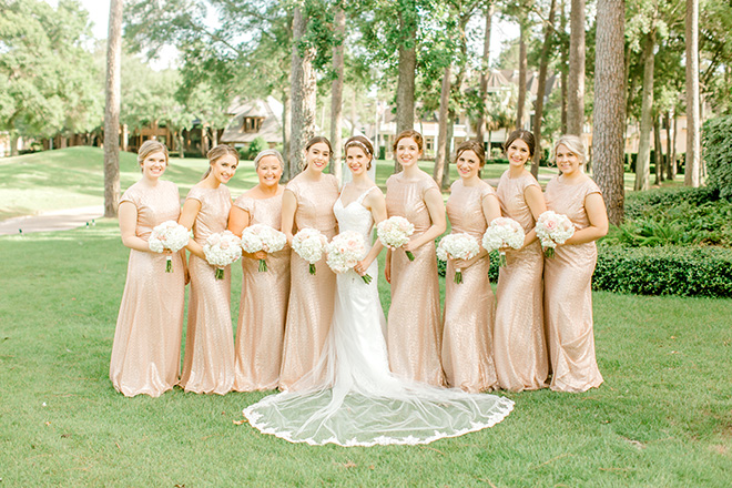 bridesmaids, bridesmaids dresses, bouquets, outdoor photography, northgate country club, rose gold