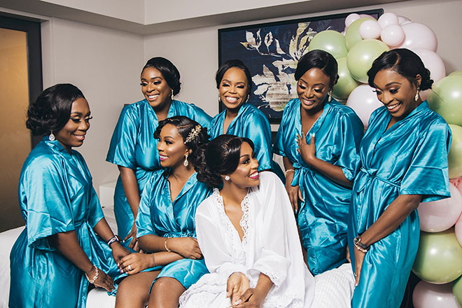 getting ready, bridesmaids, bridal party, robes, blue, bride tribe