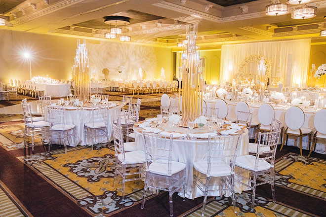 glamorous wedding, reception decor, wedding venue, real wedding, gold, white, ivory, bayou city events center, table setting, elegant, luxury, royal