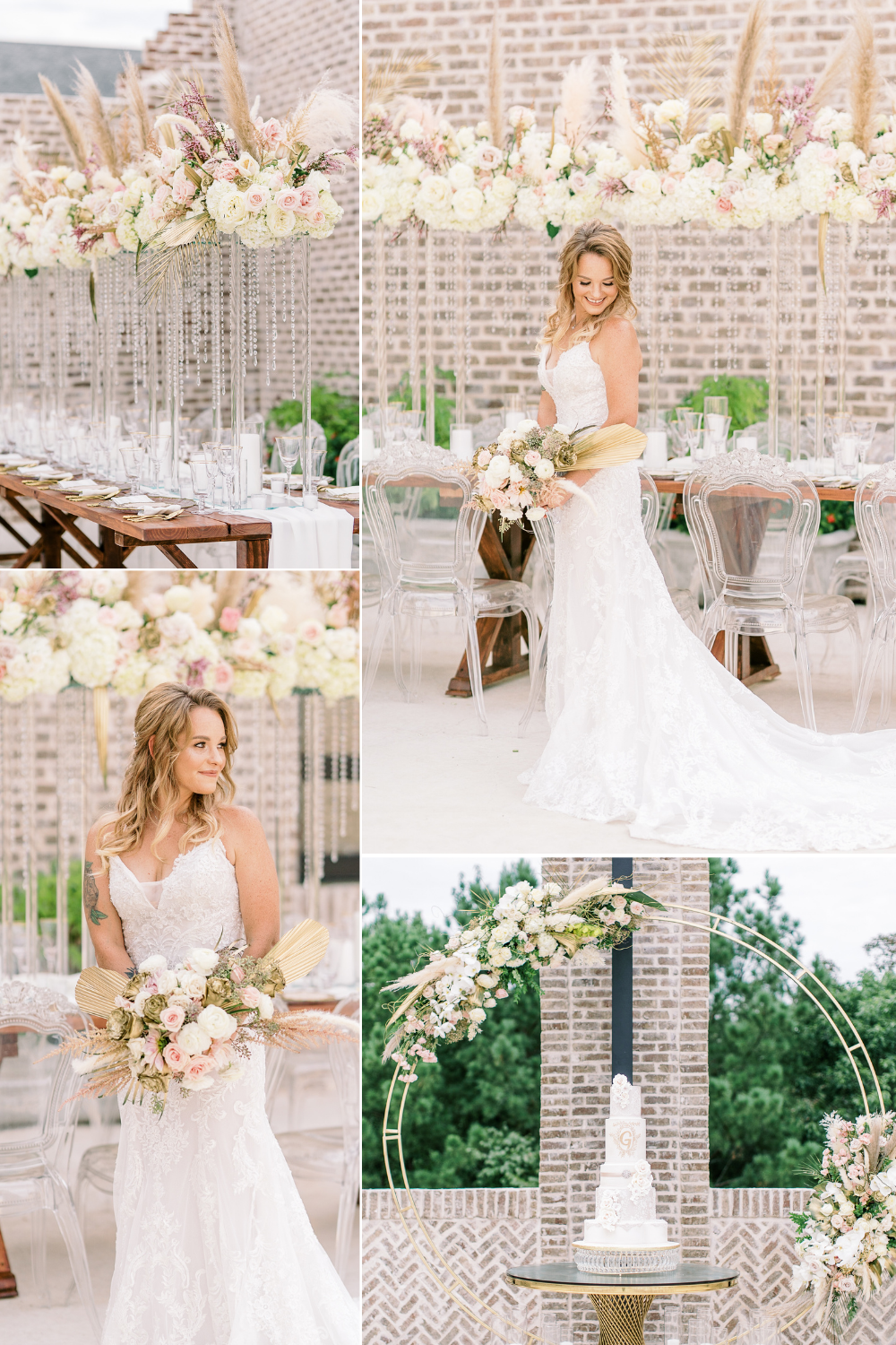 boho, wedding style, ivory, outdoor wedding decor, half updo, blush artistry, cakes by gina