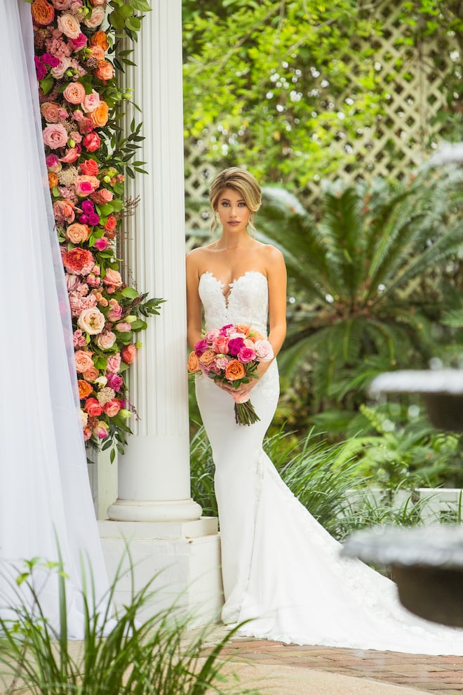 florals, flowers, venue, bridal, wedding gown, hair, makeup, red, orange, pink, heather's glenn, blush makeup artistry, kirksey gregg productions, belle ame bridal