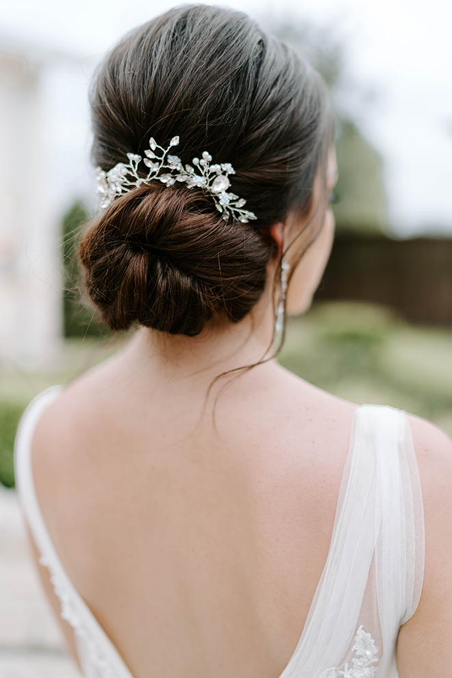 bridal, hair, hairstyle, updo, bun, elegant, accessory, headpiece