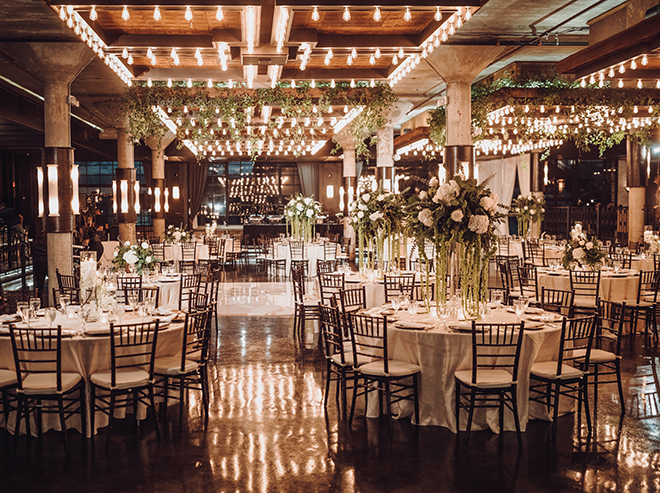 the astorian, reception decor, gold, white, greenery, ethereal wedding, floating candles, enchanting, flora centerpieces